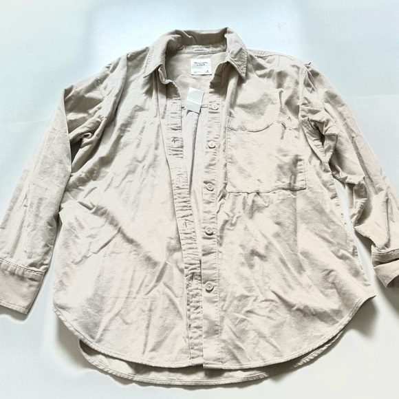 Abercrombie & fitch NWT oversized denim button up shirt light brown size medium - Picture 7 of 14